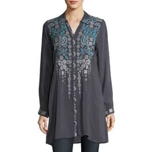 Johnny Was Skye Long-Sleeve Embroidered Georgette Tunic Size S